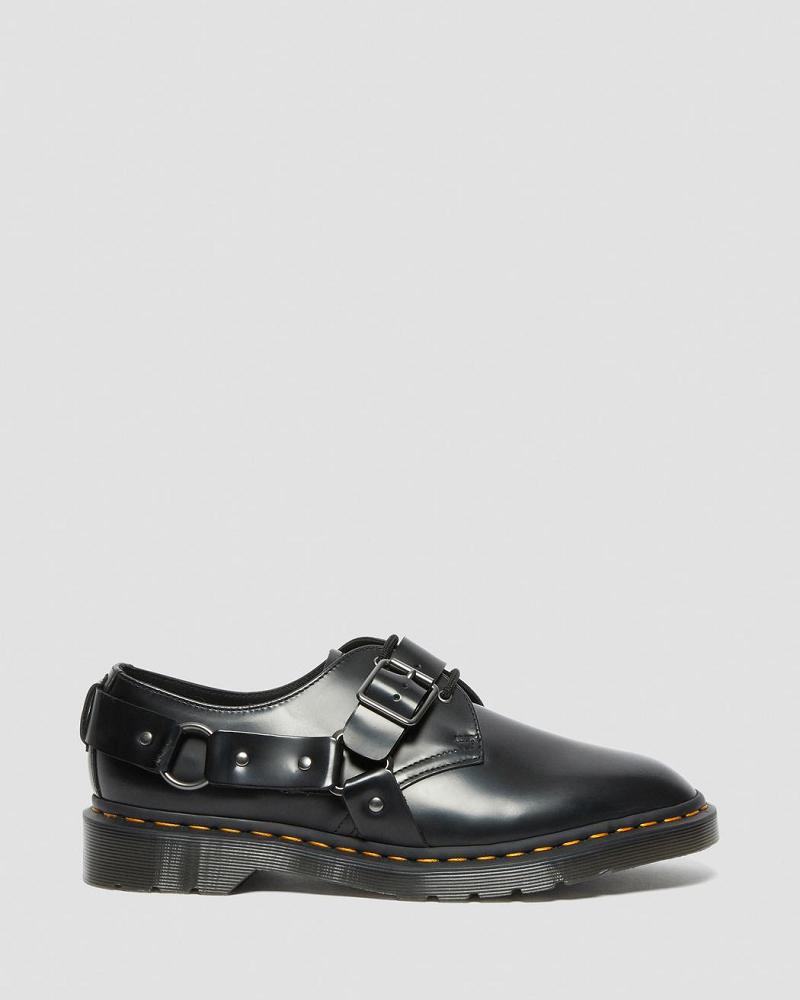 Men's Dr Martens Henree Polished Smooth Leather Buckle Shoes Black | AU 578UZG